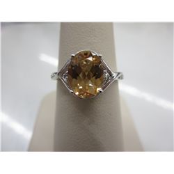 Yellow citrine & diamond dinner ring