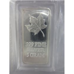 Solid silver .999 Canada Maple Leaf bar