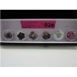 6 Gem jars filled with various gemstones