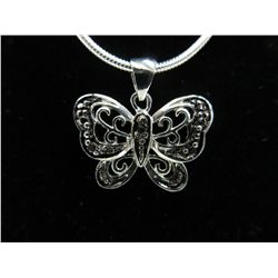 Sterling silver black diamond butterfly necklace