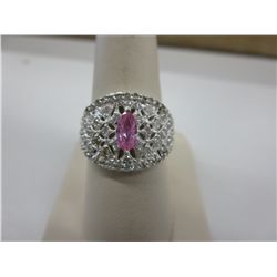 Crystal studded pink Kunzite ring set in silver