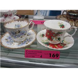 2 English bone china teacup & saucers