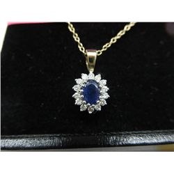 14KT gold Sapphire & Diamond pendant & chain