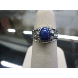 10KT White Gold ring with synthetic Blue Star Sapp