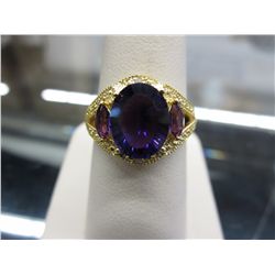 Gold clad sterling silver Amethyst & Diamond ring