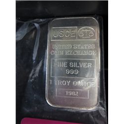 1982 Silver Bar, 1 Troy oz. of .999 silver