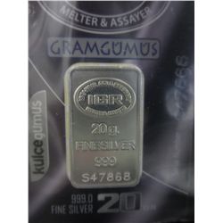 Silver Bar, 20 grams of 0.999 silver