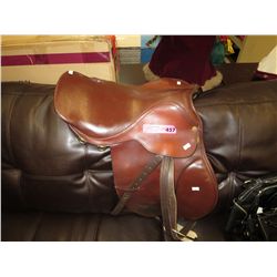 Leather English riding saddle & stirrups