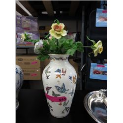 Glazed ceramic vase with china flowers