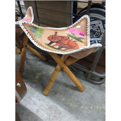 NEW - leather tripod stool, rhinoceros motif