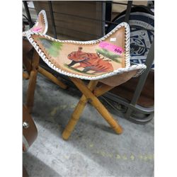 NEW - leather tripod stool, rhinoceros motif
