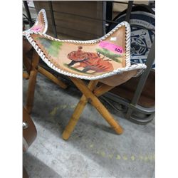 NEW - leather tripod stool, rhinoceros motif