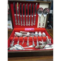Cutlery chest & approx 50 pcs of silver plate