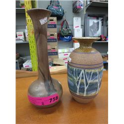 2 Glazed pottery vases