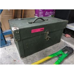 Vintage green lidded box with carrying handle