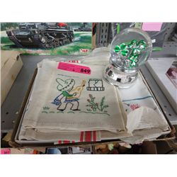 Vintage linens & a shamrock globe