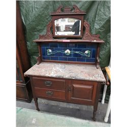 Vintage tile back wash stand with tilt mirror