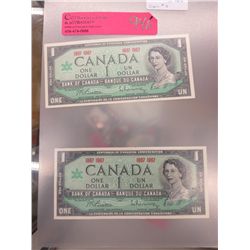 2x 1967 CDN $1 bills - Centennial