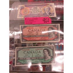 1971 CDN $10 Bill & 1954 $1 & $2 bills
