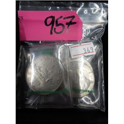 2x 1975 CDN $1 coins & 2x US $1 coins