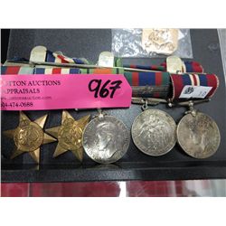 5 WWII medals on bar w/ ribbons