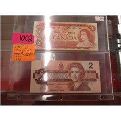 Last 2 issues of Canadian $ 2 bill 1974-1986