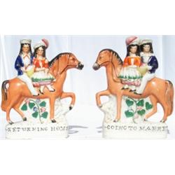 Pair of Victorian Staffordshire groups entitled 'GOING TO MARKET` and...