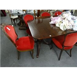 Mahogany Double Pedestal Table w/5 Rose Carved Chairs