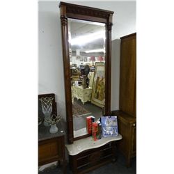 Mahogany Marble Accent Hall Mirror