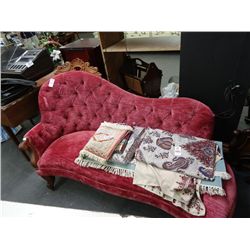 Carved Wood Button Tufted Chaise