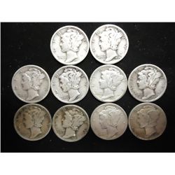 10 ASSORTED 1930'S MERCURY DIMES