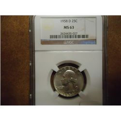 1958-D WASHINGTON SILVER QUARTER NGC MS63