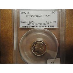 1992-S ROOSEVELT DIME PCGS PR69 DCAM