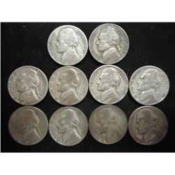 10 ASSORTED 35% SILVER JEFFERSON WAR NICKELS