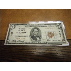 1929 TYPE 1 $5 NATIONAL CURRENCY NATIONAL CITY