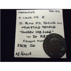306-312 A.D. MAXENTIUS ANCIENT COIN XF