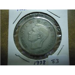 1938 GREAT BRITAIN SILVER HALF CROWN