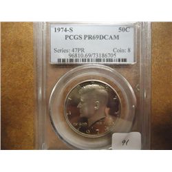 1974-S KENNEDY HALF DOLLAR PCGS PR69 DCAM