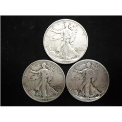 1941,43 & 44-D WALKING LIBERTY HALF DOLLARS
