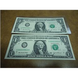 2-2003-A $1 FRN'S LOW CONSECUTIVE SERIAL 'S (UNC)