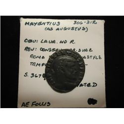 306-312 A.D. MAYENTIUS ANCIENT COIN XF