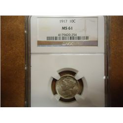 1917 MERCURY DIME NGC MS61