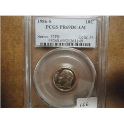 1986-S ROOSEVELT DIME PCGS PR69 DCAM