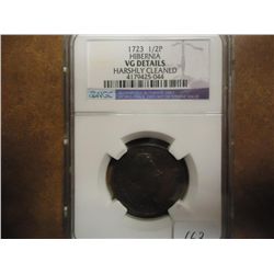 1723 HIBERNIA HALF PENNY NGC (VERY GOOD DETAILS)