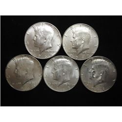 5 ASSORTED 40% SILVER KENNEDY HALF DOLLARS