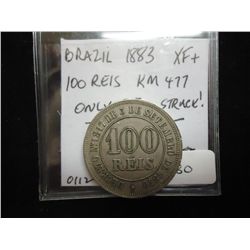1883 BRAZIL 100 REIS XF+ KM-477 ONLY 2700 STRUCK