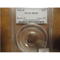 1996-D ROOSEVELT DIME PCGS MS68