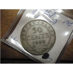 1908 NEWFOUNDLAND SILVER 50 CENTS