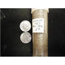 ROLL OF 40-1951 CANADA 5 CENTS AU-BU