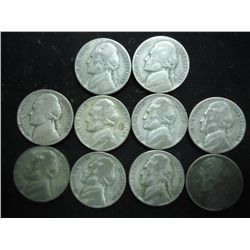 10 ASSORTED 35% SILVER JEFFERSON WAR NICKELS